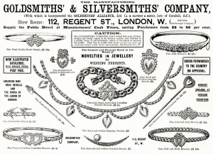 Jewellery Prints: Advert for Goldsmiths & Silversmiths jewellery 1894