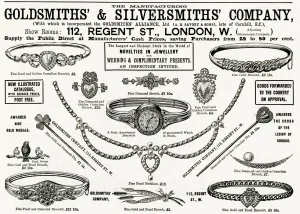 Jewellery Prints: Advert for Goldsmiths & Silversmiths jewellery 1894