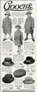 Tweed Prints: Advert for Goochs winter clothing 1915