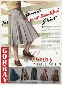 Tweed Prints: Advert for Gor-ray Koneray pleated skirts 1941