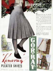 Tweed Prints: Advert for Gor-ray Koneray pleated skirts 1941