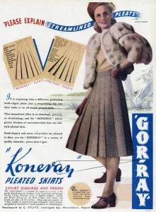Wool Prints: Advert for Gor-ray Koneray pleated skirts 1941