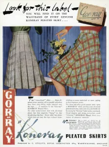 Wool Prints: Advert for Gor-ray Koneray pleated skirts 1942