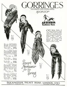 Scarf Prints: Advert for Gorringes: womens animal scarves 1930