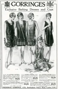 Suits Prints: Advert for Gorringes womens bathing dresses & capes 1924
