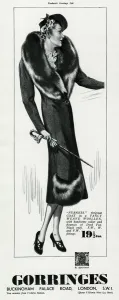 Wool Prints: Advert for Gorringes womens dyed fox collar coat 1937