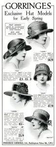 1923 Prints: Advert for Gorringes womens early spring hats 1923