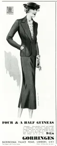 Suits Prints: Advert for Gorringes womens taiored striped suit 1937