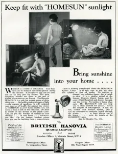 Goggles Prints: Advert for Hanovia sunlamp 1929