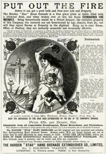 Extinguishing Prints: Advert for Harden hand granade fire extinguisher 1886