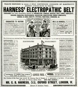 Cure Prints: Advert for Harness Electropathic Belt 1889