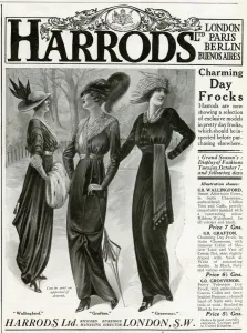 Feathered Prints: Advert for Harrods frocks 1913