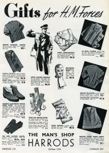 Armed Prints: Advert for Harrods gifts for the H. M forces 1939