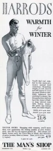 Long Prints: Advert for Harrods mens protective wool underwear 1941