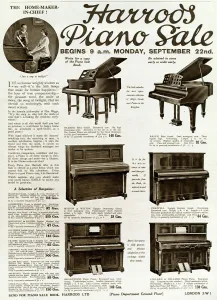 Boudoir Prints: Advert for Harrods piano sale 1919