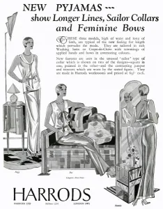 Long Prints: Advert for Harrods women nightwear 1930