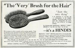 Accessories Prints: Advert for Hindes hair brushes 1923