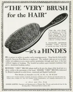 Accessories Prints: Advert for Hindes hair brushes 1923
