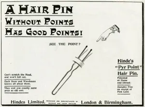 Patented Prints: Advert for Hindes Limited the new hair pin 1893