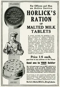 Lunch Prints: Advert for Horlicks ration of malted milk tablets 1916