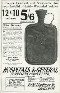 Bottles Prints: Advert for hot water bottles for wounded soldiers