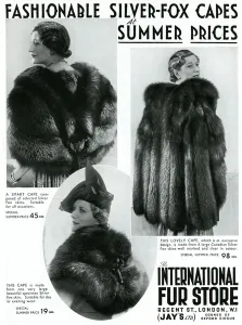 Furs Prints: Advert for International Fur Store silver-fox capes 1937