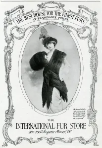 Muffs Prints: Advert for International Fur Store, stole & muff 1913
