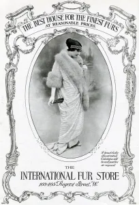 Wrap Prints: Advert for International Fur Store, theatre coat 1913