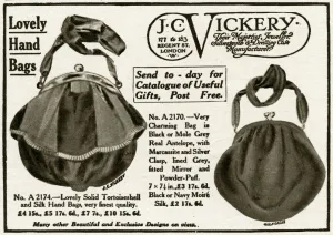 Bags Prints: Advert for J. C Vickery clasp bags 1918