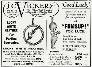 Charm Prints: Advert for J. C Vickery lucky jewellery 1916