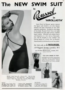 Swim Wear Prints: Advert for J. Roussel swim suits for men & women 1935