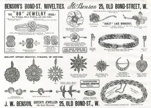 Links Prints: Advert for J. W Benson novelty jewellery 1888
