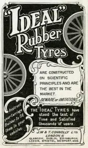 Ideal Prints: Advert for J. W & T. Connolly Ltd rubber tyres 1905