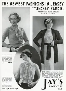 Wool Prints: Advert for Jays jersey knitwear for women 1937