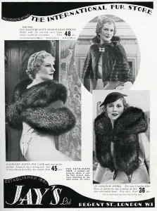 Regent Prints: Advert for Jays womens quality furs 1934