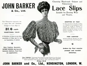 Neckline Prints: Advert for John Barker & Co, lace slips 1906