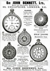 Ornate Prints: Advert for John Bennett pocket watches 1892