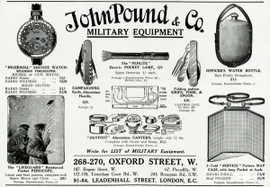 Aluminium Prints: Advert for John Pound & Co military equipment 1915