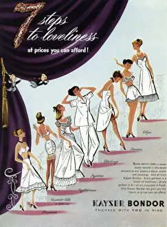 Bras Prints: Advert for Kayser Bondor undergarments & nightdresses 1953
