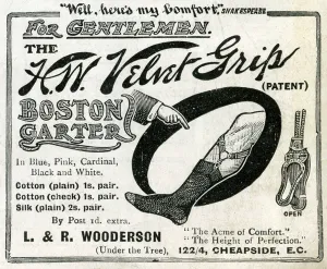Garter Prints: Advert for L & R Wooderson mens sock garter 1906