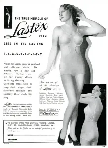 Undergarment Prints: Advert for Lastex womens corset 1934