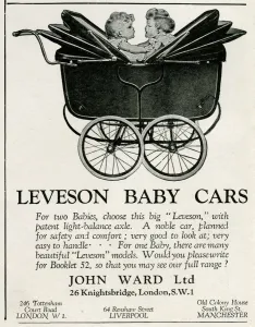 Prams Prints: Advert for a Leveson double pram 1928