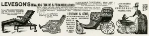 Prams Prints: Advert for Levesons invalid chairs & perambulators 1889