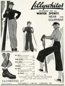 Sportswear Prints: Advert for Lillywhites skiwear 1933