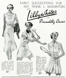 Frocks Prints: Advert for Lillywhites sports clothing 1937