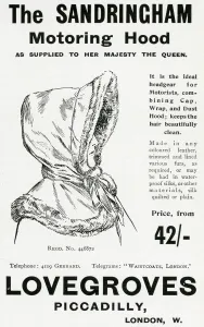 Motor Prints: Advert for Lovegroves - motoring hood 1905