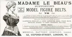 Belt Prints: Advert for Madame Le Beaus supporting figure belt 1886