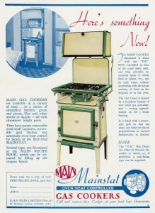 Plate Prints: Advert for Main Mainstat gas cookers with hot plate 1938