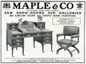 Communications Prints: Advert for Maple & Co. library table & chair 1904