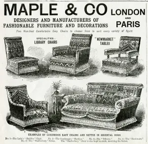 Lounge Prints: Advert for Maple & Co oriental sytle easy chairs 1900